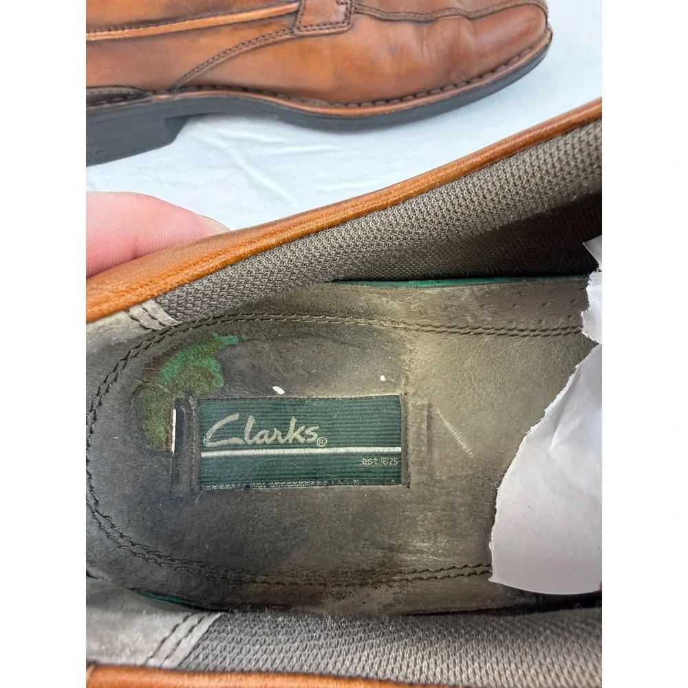 Clarks Mens Tan Leather Square Toe Oxford Dress‎ Shoes 72536 Brown Size 11.5 M